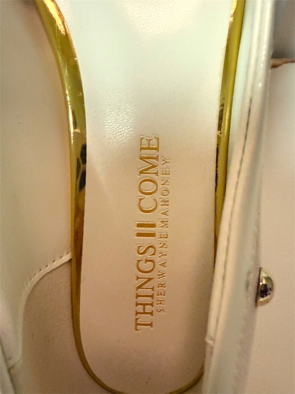 Cream Suede Bow Flats with Studded Heel - Picture 3 of 7
